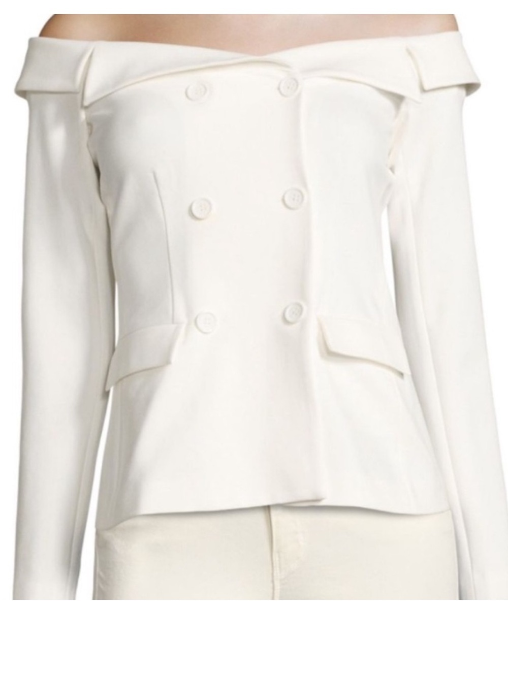 L'AGENCE Stephan Cream Off Shoulder Double Breasted Blazer Size Medium